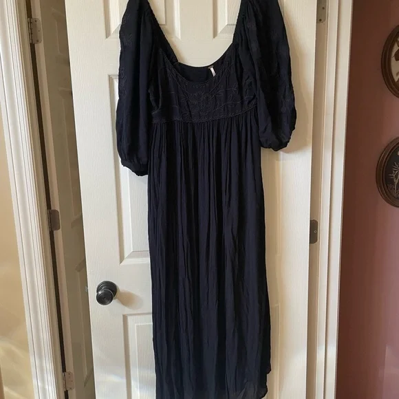 Free People Black Maxi Puff-Sleeve Dress XL - Picture 1 of 5
